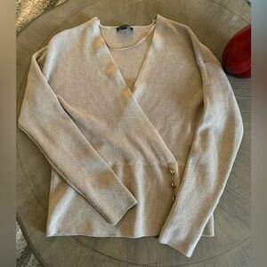 Calligraphie Gold Shimmer Wrap Sweater Metallic Knit Top Large